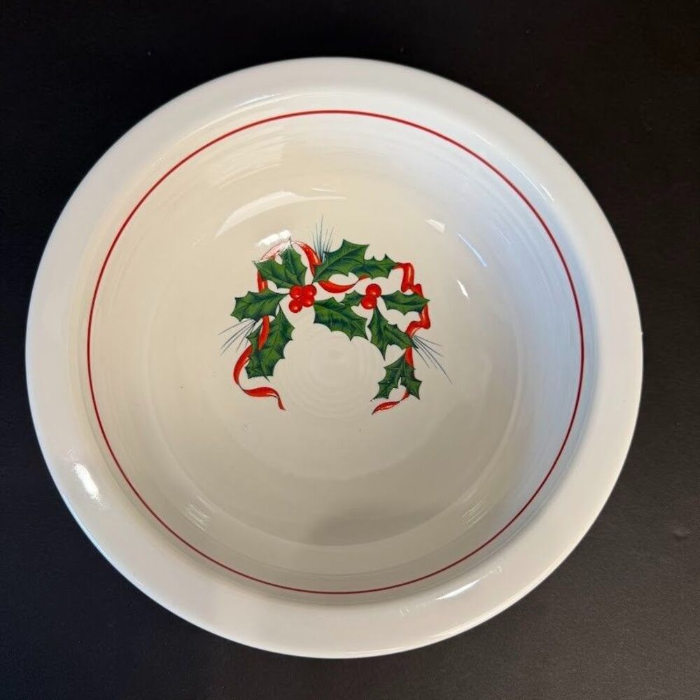 Fiesta Christmas Holiday Holly Berry Ribbon 8.5 Inch Serving Bowl, Retired